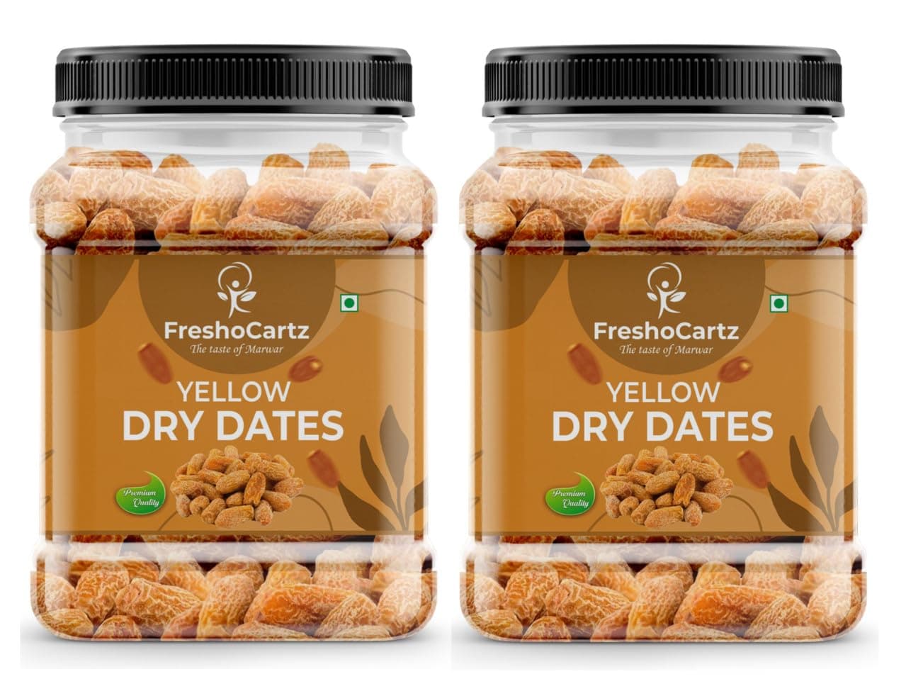 FreshoCartz Yellow Dry Dates Pack Of 2 2KG (1KG×2 Jar) | Premium Sukha Khajoor | Natural Dry Chuhara | Sweet Kharak | Traditional Indian Kharek | Jar Pack for Festive Use & Everyday Snacking