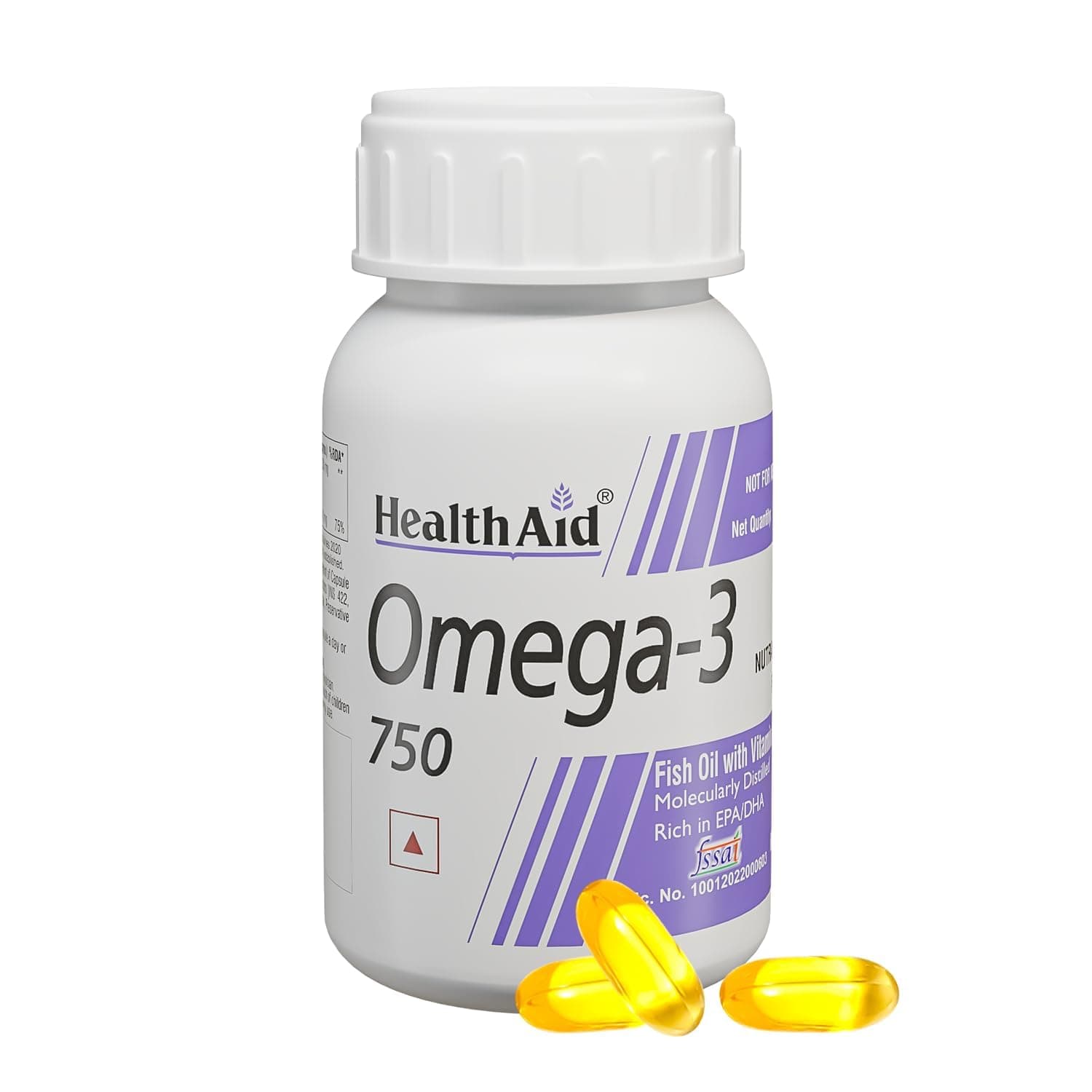 HealthAid Omega-3 Fish Oil Capsules with Vitamin E | 750mg Purified Fish Oil | Mercury-Free, No Fishy Burps | Supports Heart, Brain, Eye & Joint Health | 60 Softgels (Pack of 1)