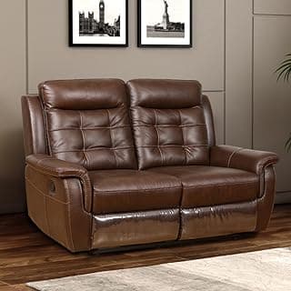 Royaloak Miami American Leather Two Seater Recliner | Flat Pebbel Emboss Thick Leather | High Backrest | Tufting Design | Office Chair | Manual | Foam With STC Standard