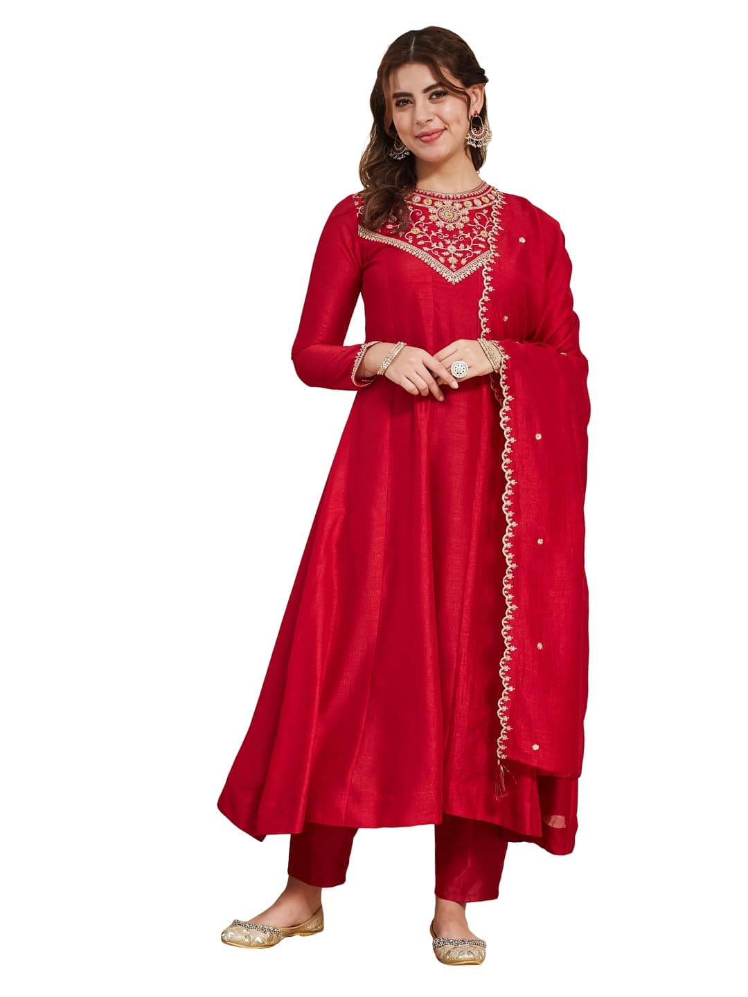 MOKOSH Women's Embroidered Silk Anarkali Kurta Pant with Dupatta | Anarkali Kurta Set | Embroidered |Occasion & Festive Traditional | 3 Piece Outfit