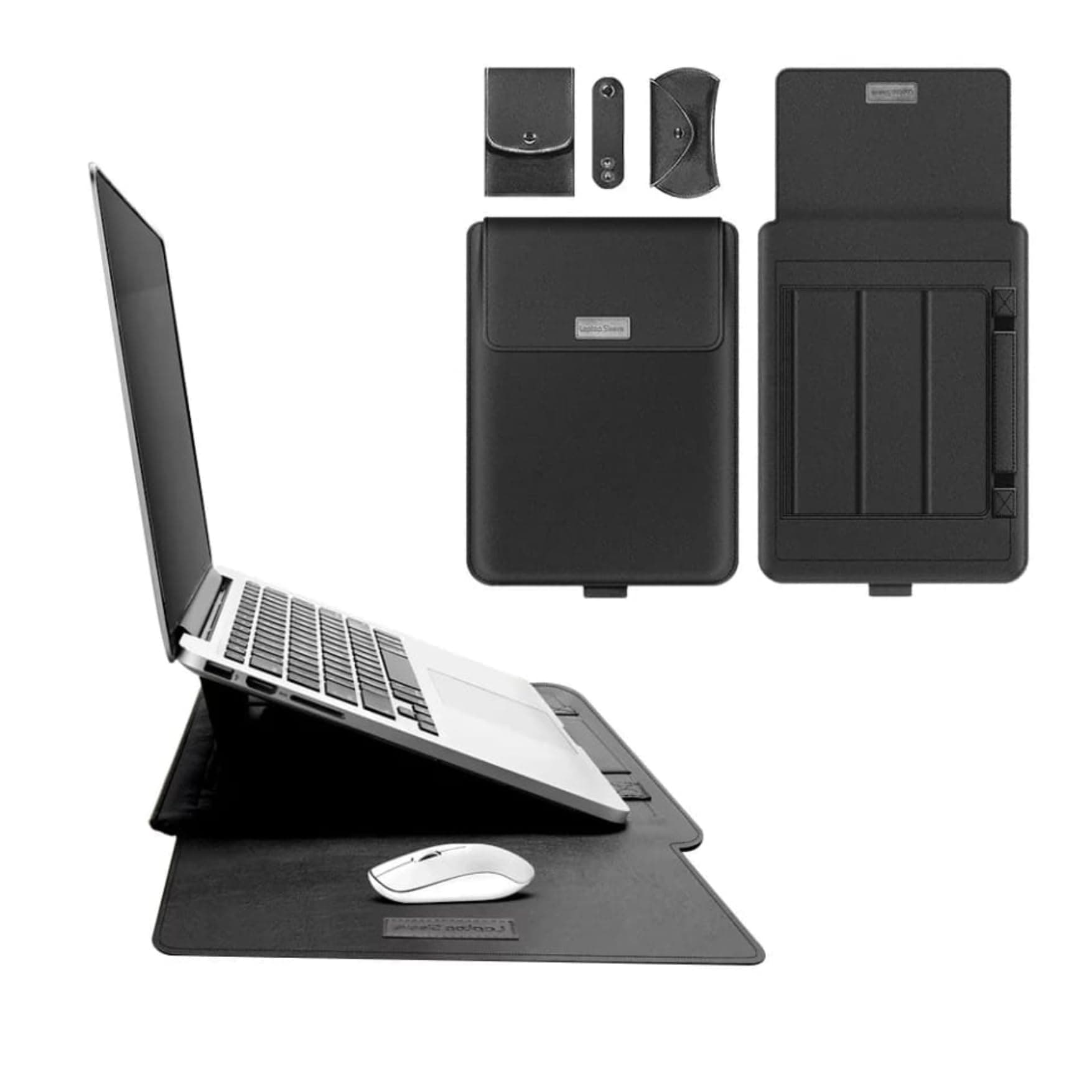 Chemistors Laptop Case Sleeve/Stand | 3 in 1 | Integrate with Adjustable Stand & Mouse Pad, Laptop Leather Case Bag for Laptops | Pu Leather Sleeve Laptop Cases for 13/14 inch Laptop | Black