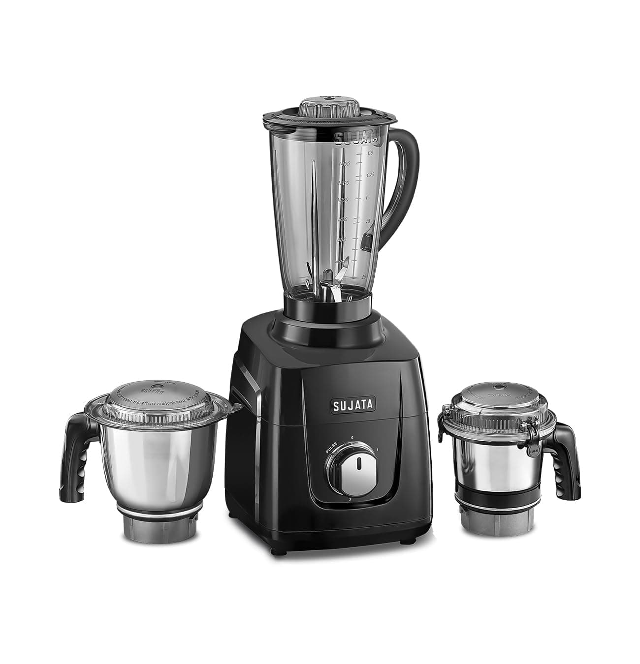 Sujata MG01 Mixer Grinder 1000Watts | Double Ball Bearing Motor|24000 RPM| Non-Stop 90 Mins Running|3 Jars including 1750ml Blender, 1000ml Grinder, 500ml Chutney Jar| (Black)