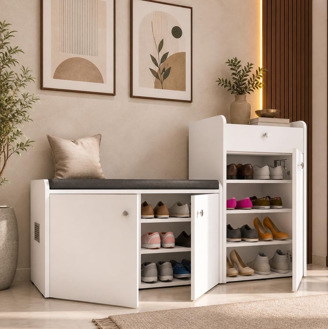 Studio Kook Chelsea Engineered Wood Shoerack || Shoe Cabinet with Cushion and 20 Pairs Capacity (Matte Finish)