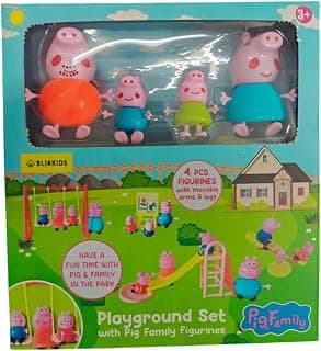 Toys Pig Family Playground Park Set with Pig Family Figures, Slide, Swing, See-Saw for Kids/Pretend Playground Set for Kids. Best for Birthday Gifts.