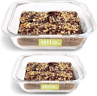 Allo Borosilicate Square Glass Baking Dish, Baking Tray, Oven and Microwave Safe, Set of 2 900ml, 1800ml, Transparent