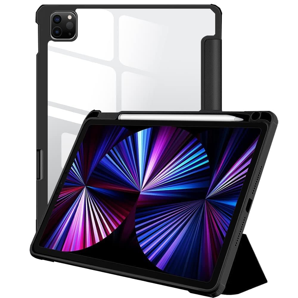 Amazon Basics Case for iPad Pro 11 Inch (2022/2021/2020, 4th/3rd/2nd Generation) | Soft Flexible Cover with Auto Wake/Sleep, Transparent Back, Pencil Holder (Black)