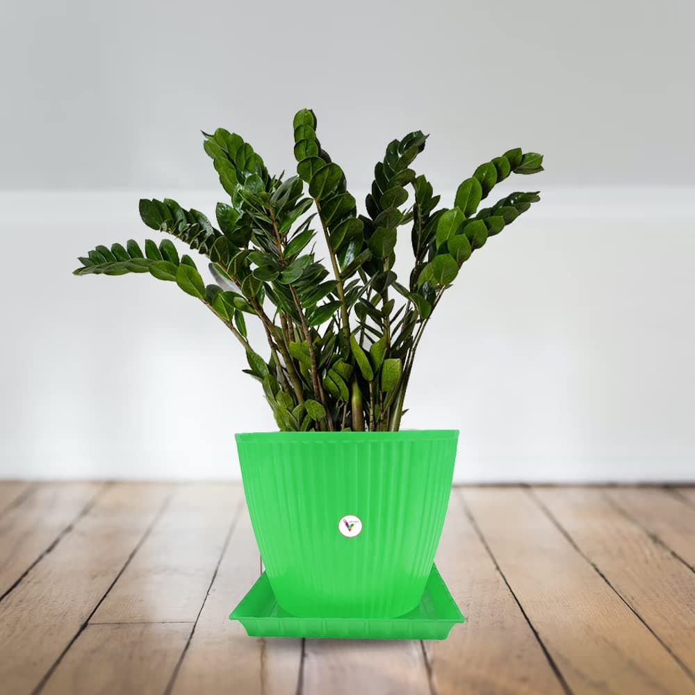 VINSHRA 11 Inch Mega Flower Pot with 10-inch Square Bottom Tray Green Set of 3 |Indoor & Outdoor Use Pot | Planters Pot for Living Room | Home Decor | Garden | Office | Lawns Solid Uv Treated