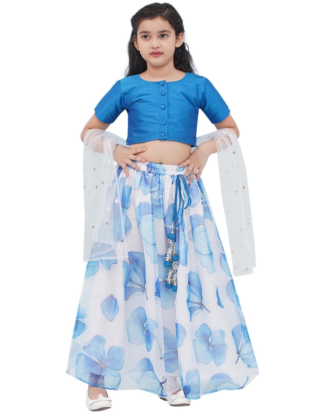 AJ DEZINES Kids Ethnic Wear Silk Blend Organza Floral Printed Lehenga Choli for Girls With Dupatta