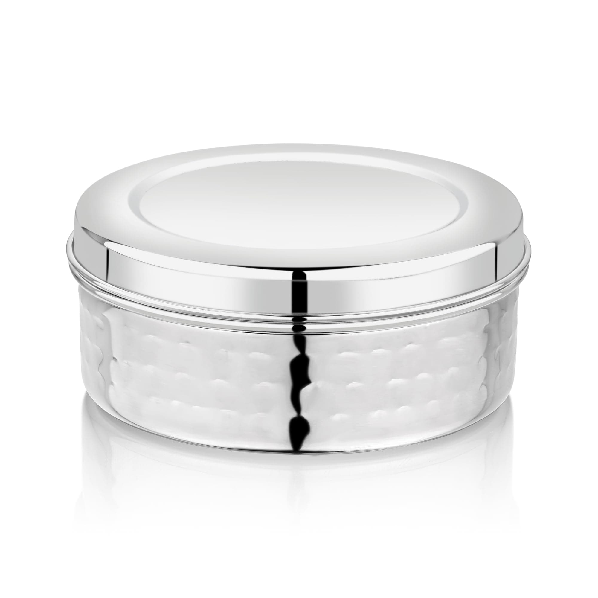 Vinod Hammered Stainless Steel Puri Dabba | 2100ml Capacity, 20.5cm Dia | Hammered Finish Multipurpose Stainless Steel Flat Storage Container for Puri, Snacks, Dry Food, Tiffin & Travel Use