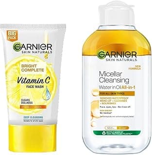 Garnier Skin Naturals, Micellar Oil-Infused Cleansing Water, 125ml & Garnier Bright Complete VITAMIN C Facewash, 150g