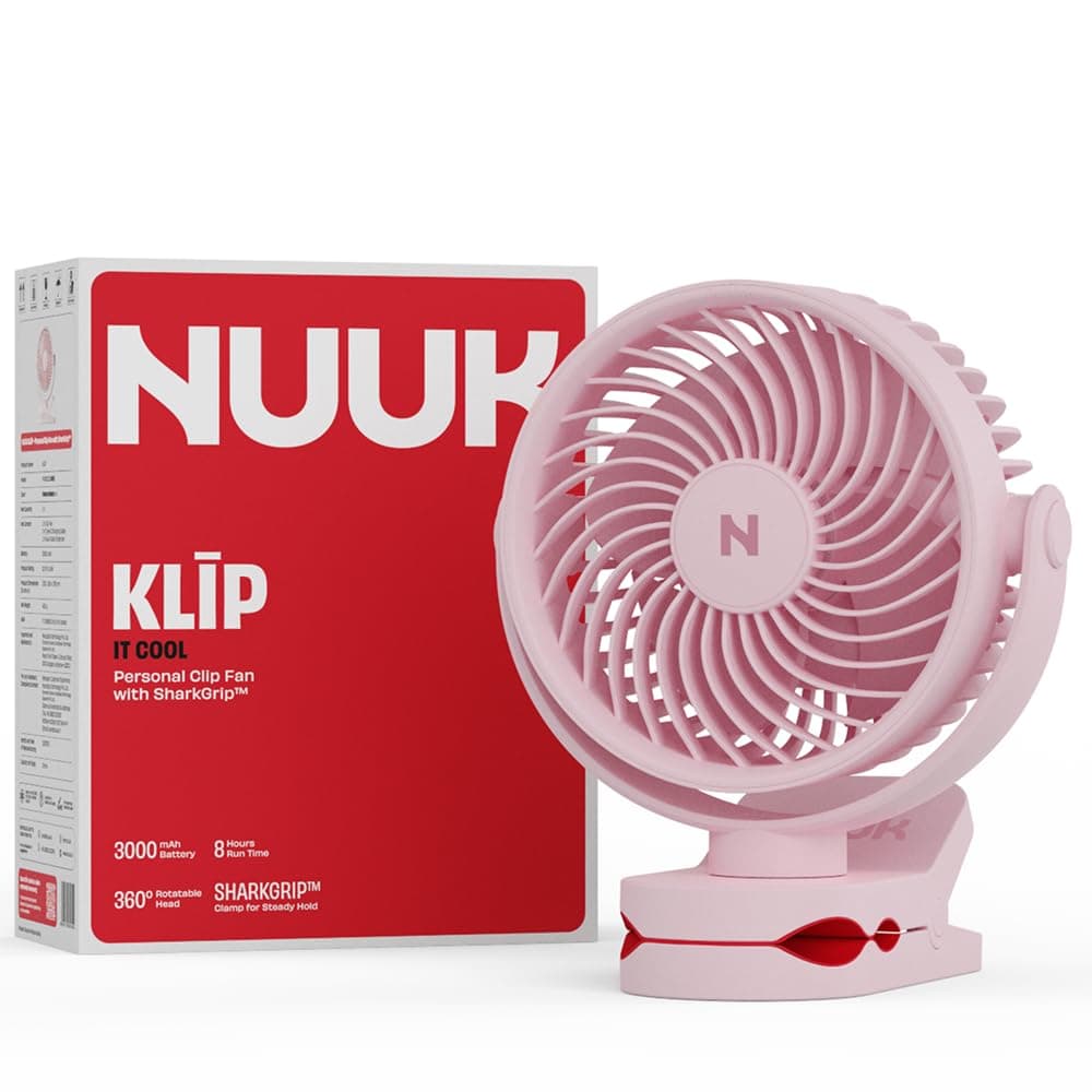 NUUK KLĪP Portable & Rechargeable Clip Fan | 3000mAh Battery | Up to 8 hrs Runtime | Super - silent BLDC Motor | 4 Speed Modes | 360° Manual Head Rotation | Strong 0–55mm Clamp | Type-C Charging