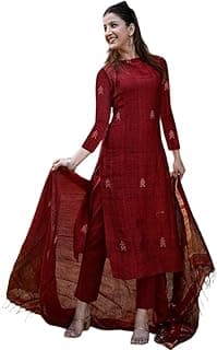 ANNI DESIGNER Pure Cotton Maroon Kurta Pant Set with Dupatta for Women | 3 Piece Gold Hand Block Printed Suit Set | Cotton Kurta Set for Women | Festive Kurti Set