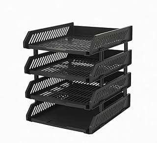 Oblivion Multifunctional Tiered Shelf Freestanding File Rack With Drawers-4-Layer Desktop Storage Organizer For Office Supplies,Adjustable For A4/Letter Size,Sturdy & Space-Saving For Home Or Office