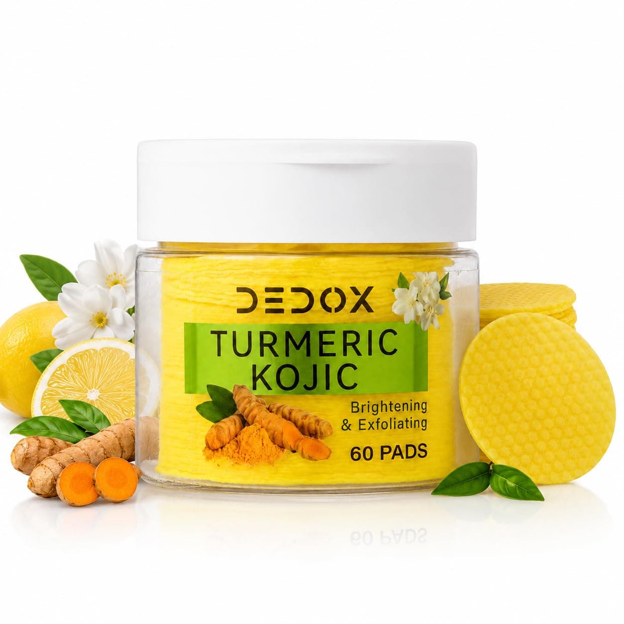 DEDOX - SKIN CARE Kojic Turmeric Cleansing Pads, Exfoliating Toner 60 Pads