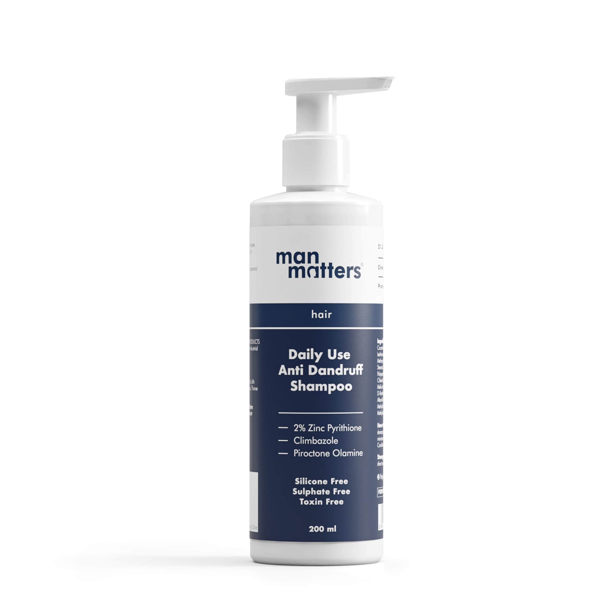 Man Matters Daily Use Anti Dandruff Shampoo | Reduces Dandruff, Flaking & Soothes Scalp Irritation | Zinc Pyrithione, Climbazole & Piroctone Olamine | pH 5.5 | 200ml