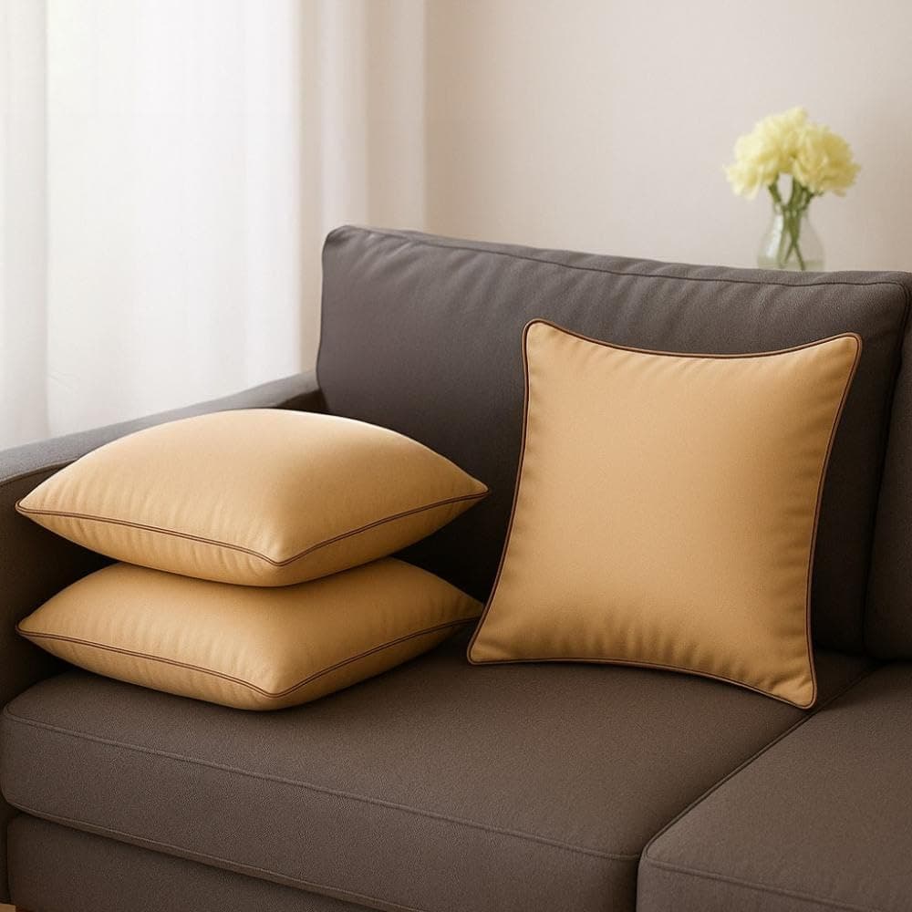 Wakefit Cushion | Pack of 3 | 18x18 Inch | Hollow Fiber Filling | Use with or Without Cover | for Sofa & Bed | Gentle Machine Wash | Beige