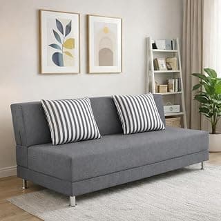 Adorn India Wood Easy Alyn Plus Stripes 3 Seater Sofa Cum Bed (5X6, Grey) (1 Year Warranty)