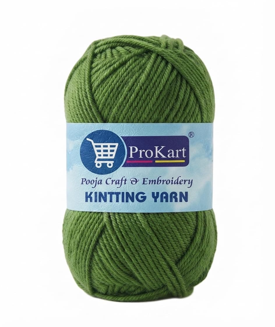 ProKart Premium 4-Ply Woolen Knitting Yarn | 100g Sap Green Hand Crochet Soft Wool for Sweaters, Scarves, Hats, Baby Clothes & DIY Craft Accessories (1 Ball x 100g) - PRO19