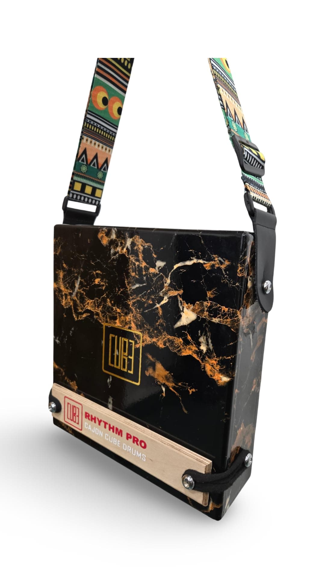 Rhythm Pro Cajon Cube Pro Traveller Cajon With External Snare Tap For Kids,Adults & Professional Musicians Super Sound Quality Made With American Birch Wood. (BLACK MARBLE, 13 INCH X 13 INCH)