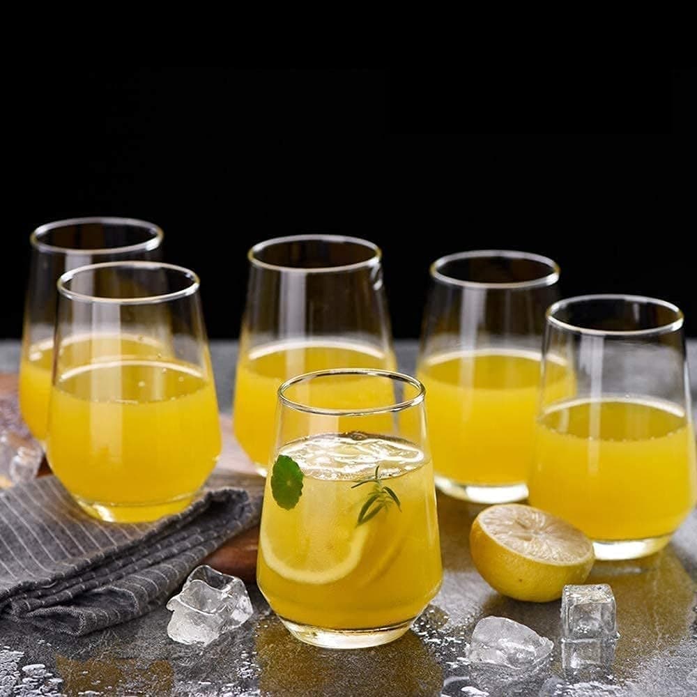 NVRA Italian Premium Water and Juice Glasses Set of 4, Transparent 350 ML Drinking Water Glass, Stylish and Crystal Highball Glasses for Water Juice Milk Lassi and Cocktails