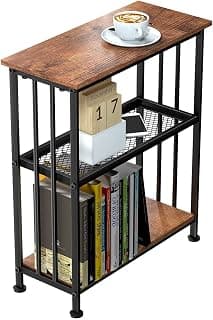 INDIAN DECOR. 46174 Vintage End Table Simple Rustic Side Table With 3-Tier Storage Shelf, Narrow Nightstand Coffee Table For Small Spaces, Living Room, Entryway, Bedroom, Metal Frame (18X11X24 Inch)