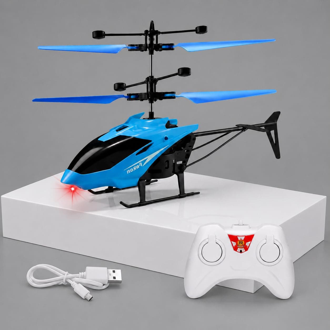 KIDZYMON® RC Helicopter with Hand Gravity Sensor, Flying Remote Control Helicopter Toy, Chargeble, 3D Light & Safety Sensor for Kids Age 4+ Years I Pack of 1 (Blue)