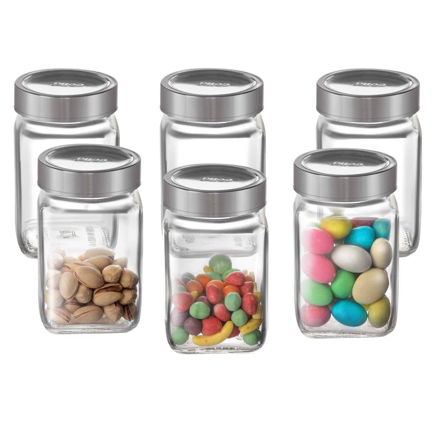 CELLO Qube Fresh Glass Storage Jar for Kitchen Set of 6 Pcs, 300 ml Transparent | Fridge Safe Airtight Leadfree Toughened Glass Kitchen Storage Containers Set For Beans, Whole Grains Spices Dry Fruits