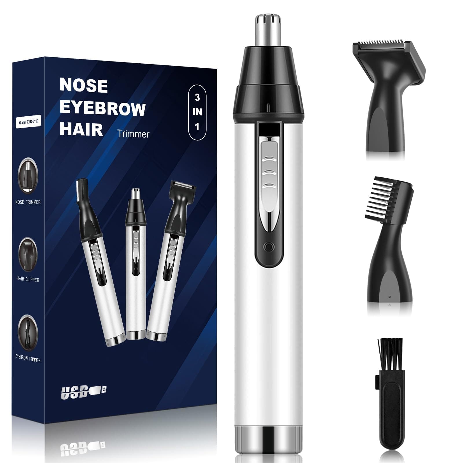 Ginity Ear and Nose Hair Trimmer for Women Men,2024 Rechargeable 2 in 1 Professional Painless Eyebrow & Facial Hair Trimmer with Powerful Motor