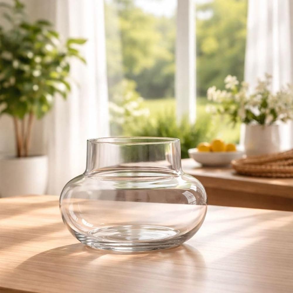 GIRISHA TRADERS 4 Inch Lucky Bamboo Glass Planter – Crystal Clear Round Pot for Indoor Plants | Modern Tabletop Home Decoration