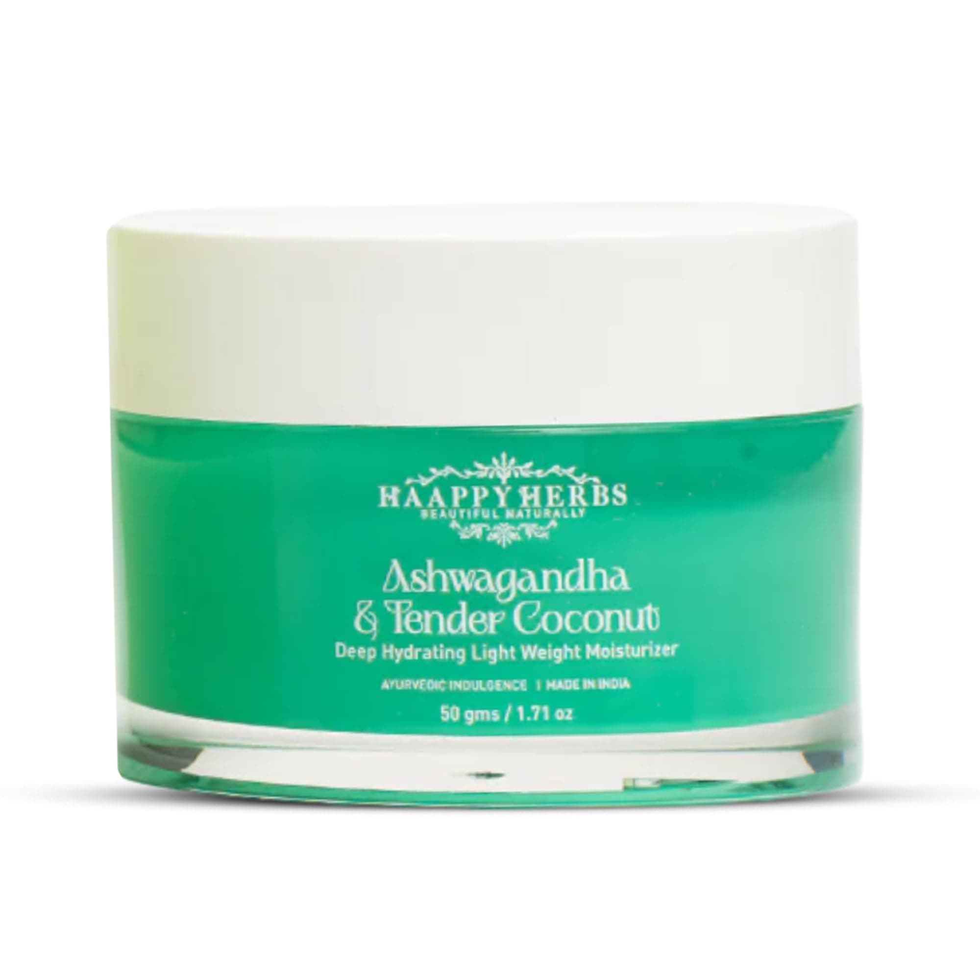 Haappy Herbs Ashwagandha & Tender Coconut Moisturizer – Deep Hydration, Lightweight Formula for All Skin Types | Reduces Fine Lines, Dark Spots & Acne | 50g