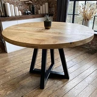 Solid Mango Wooden Round 4 Seater Dining Table for Living Room, Bedroom, Hotel & Home, Natural Finish, (118 x 118 x 76 Centimeters)