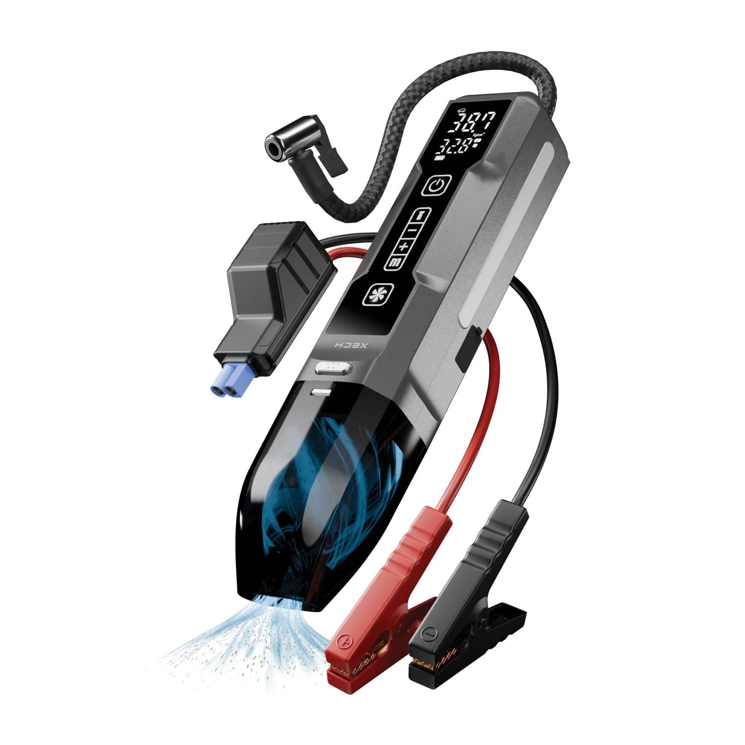 XECH 4-in-1 Car Vacuum Cleaner Cordless with Tyre Inflator, Jump Starter & Emergency Light | Portable Car Emergency Kit, 150 PSI Air Pump, 600A Battery Booster (SuperVac)