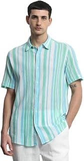 MUFTI Green Vertical-Stripes Slim Fit Shirt