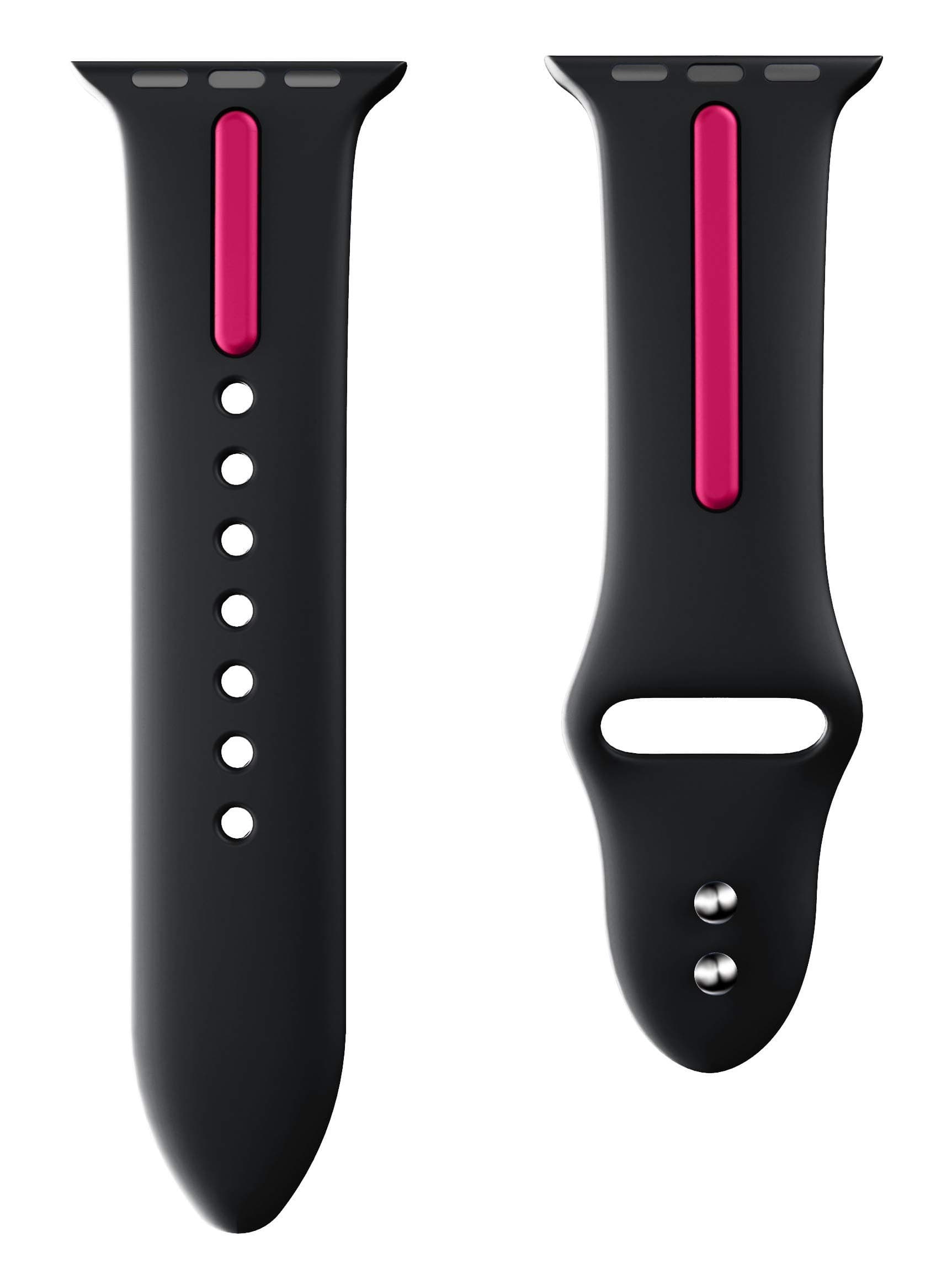 OBOE 38/40mm Sports Silicone Dual Color Watchband Breathable Strap Compatible with Apple Watch iWatch Series 5/4/3/2/1 (Black-Pink)