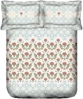 Portico King Size Bedsheet Set, Floral Pattern with Coral Pink and Mint Green Design, Traditional Style Adore Collection