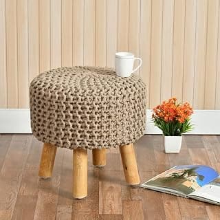 Cotton Dori Ottoman for Living Room, Round Foot Rest Stool, Modern Foot Stool for Sitting, Dori Puffy for Sofa, Bedroom & Makeup Table for Room Décor | 16x16x18 Inch (Beige)