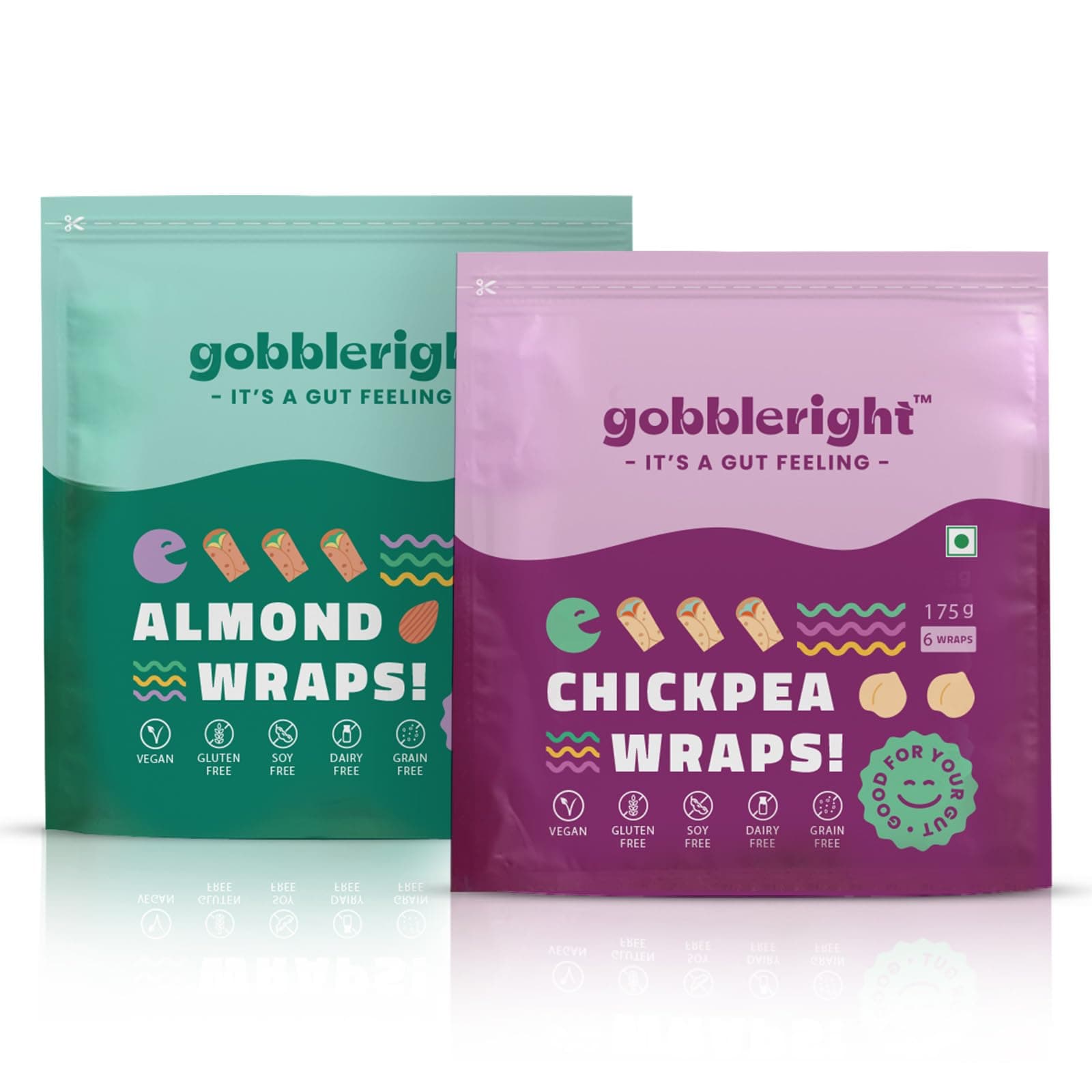GOBBLERIGHT Gluten-Free Almond Wraps + Chickpea Wraps Bundle | Vegan, Grain-Free, Low-Calorie Tortilla Wraps for Tacos, Burritos, Shawarma & Rolls | Healthy Keto Snacks | 12 Wraps, High Protein, Dairy-Free