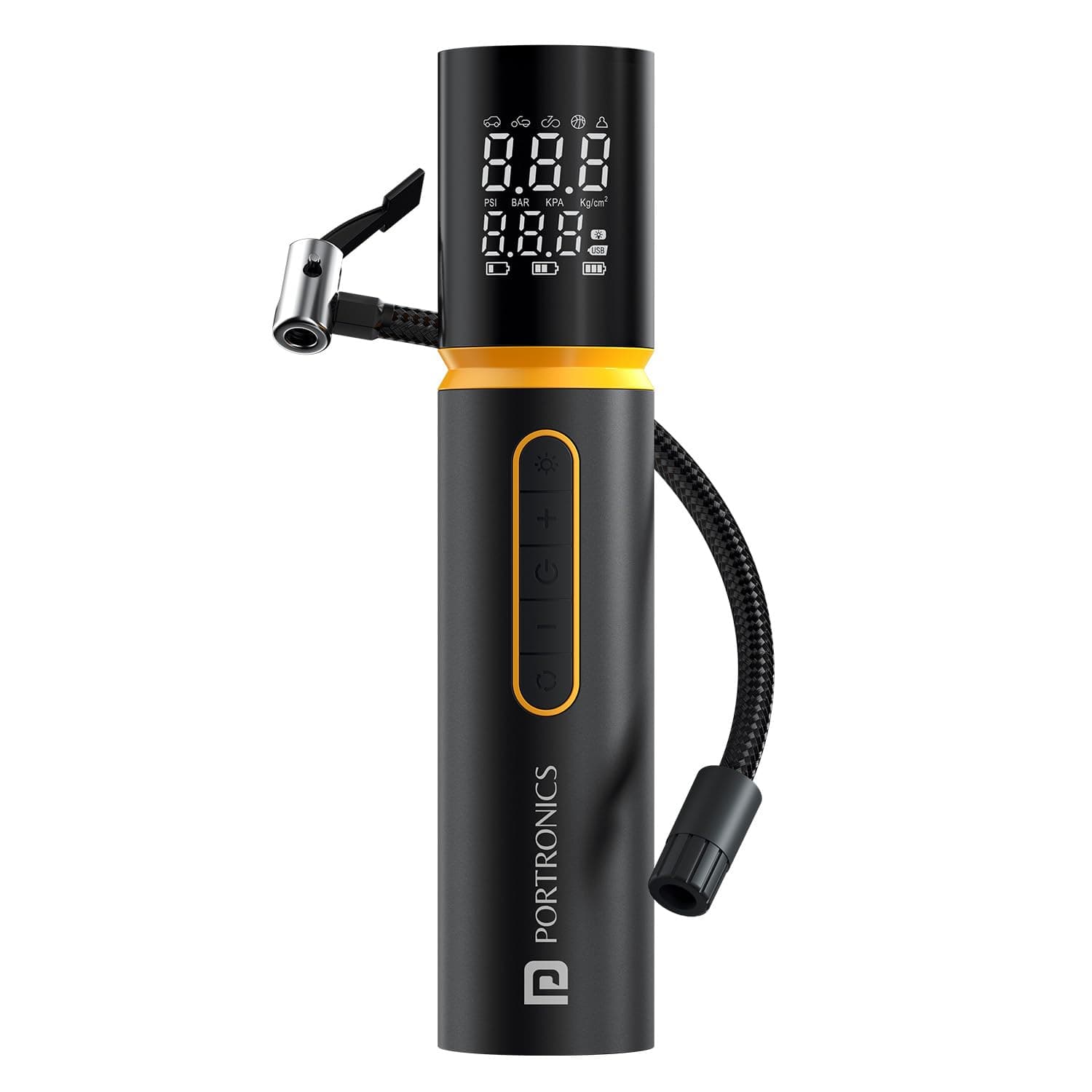 Portronics Vayu 5.0 Rechargeable Tyre Inflator with Fast Inflation, Preset Modes, Digital Display, Flashlight Torch, Auto Shut-Off, Air Pump Compressor for Car & Bike (Black)