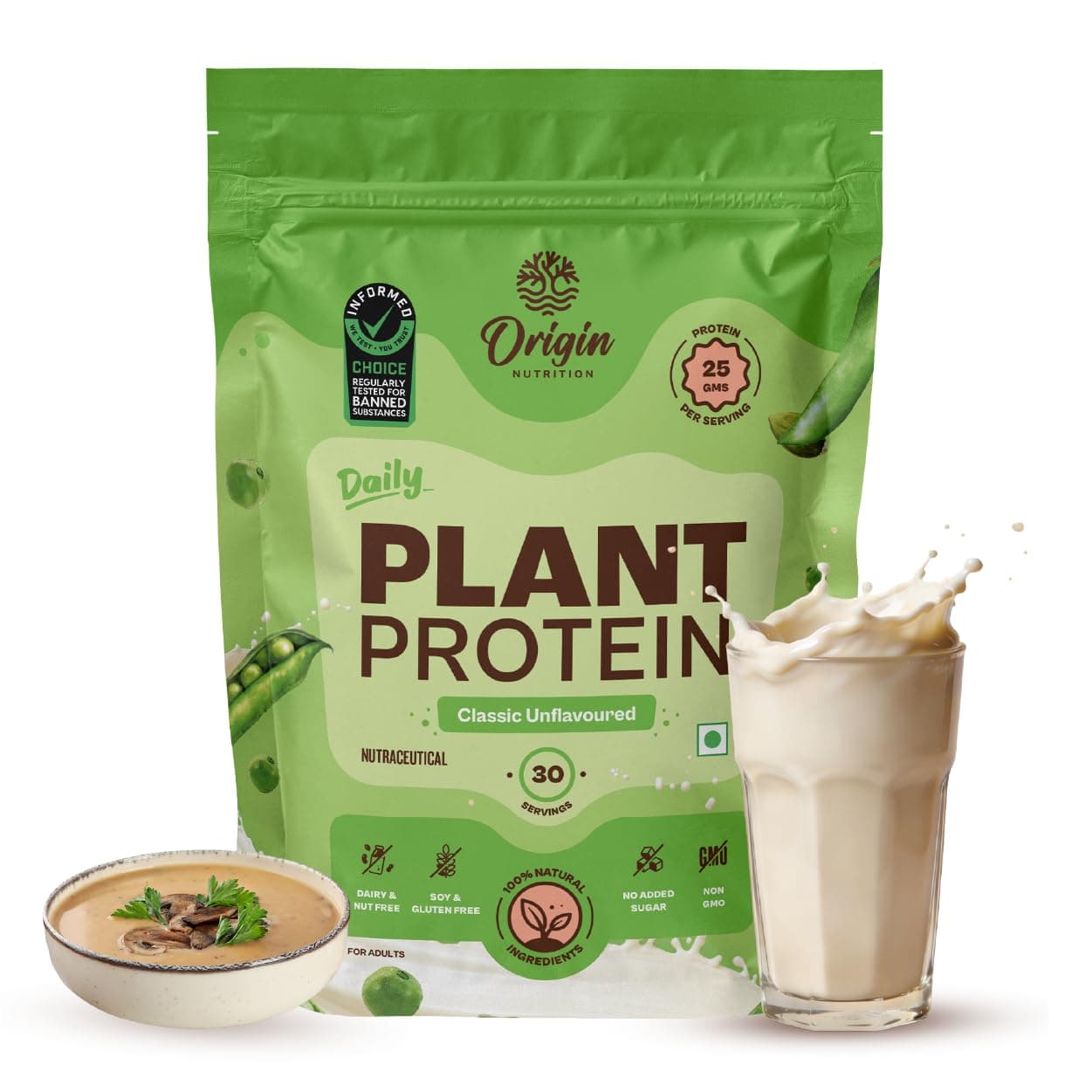 Origin Nutrition 100% Natural Plant Based Protein Powder, 975 gm, Ranked Best Vegan Protein, European Pea Protein Isolate & Pumpkin Seed, Unflavoured with 25g per Protein Per Serve