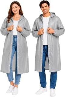 Hooded Waterproof Men's & Women's Raincoat, Lightweight Long Rain Jacket, Button Front, Windproof Outdoor Rainwear | Free Size |