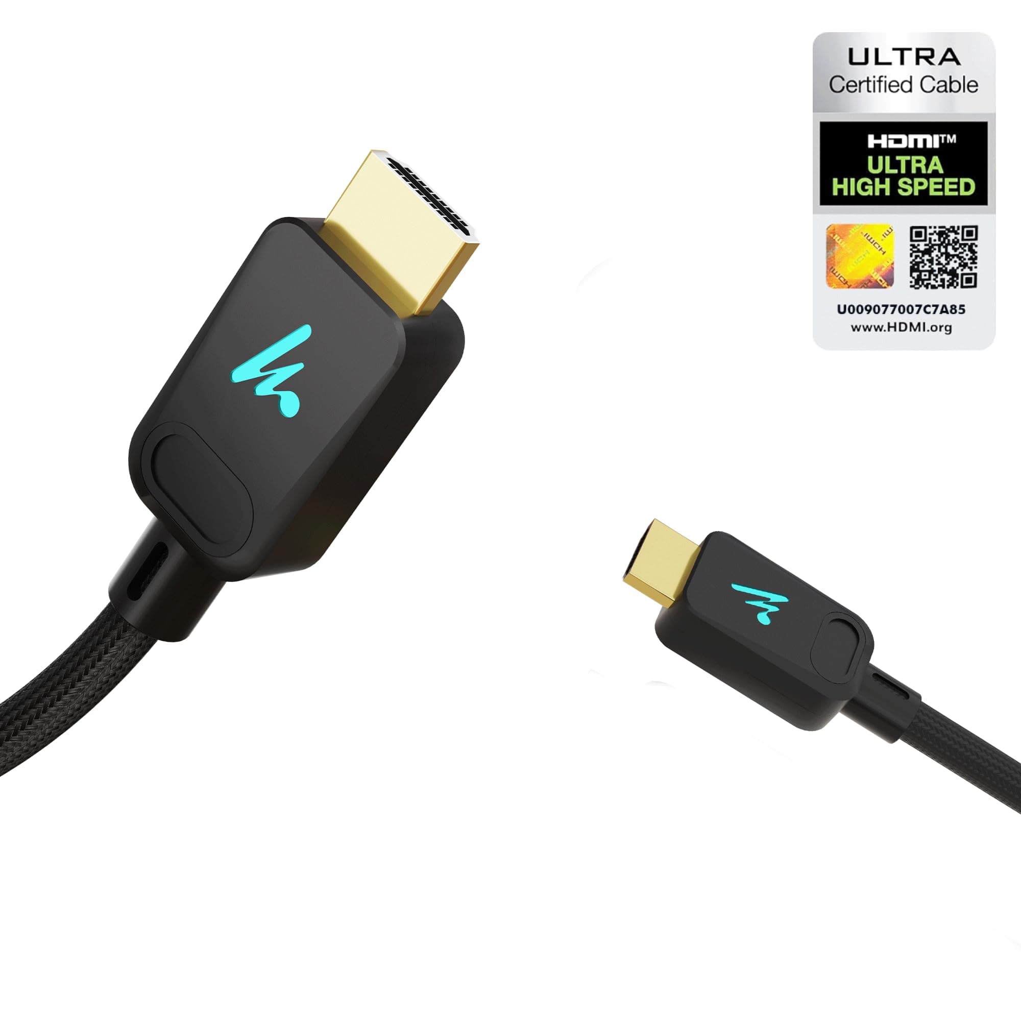 LED HDMI Cable V2.1 with Ethernet, 8k@60Hz, 4K@120Hz UHD Resolution, 1M braided, 48 Gbps transmission Ultra high Speed, HDR/HDR10/Dolby Vision, Dolby Atmos and DTS:X, Compatible with all HDMI Devices