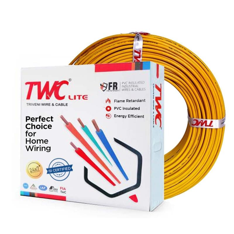 TWC Lite Yellow 0.75 SQMM 45 METER | Copper Wire | HRFR (Heat Resistant Flame Retardant) Lead-Free Cable | Low Smoke Halogen-Free Wire for Home & Industrial Electrical Wiring