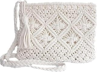 Women Handmade Macrame Bag - Boho-Chic Cotton Crossbody Tote With Tassels, Eco-Friendly, Stylish Shoulder Bag For Everyday Use Collection, Off White