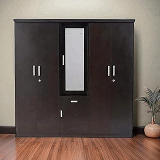CASPIAN Engineered Wood 4 Door Wardrobe (Dark Brown) | Furniture with Dressing Mirror | Cupboard/Almirah for Bedroom Clothes Storage Organizer | with Cabinet, 3 Drawers & 7 Shelves