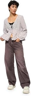 ONLY Women's Cotton Schiffli Blouson Front Knot Tie Top