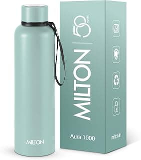 Milton Aura 1000 Thermosteel Water Bottle, 24 Hr Hot and Cold I Leak Proof Lid, ISI Certified I Vacuum Insulated I for Office, Gym, School I Grey