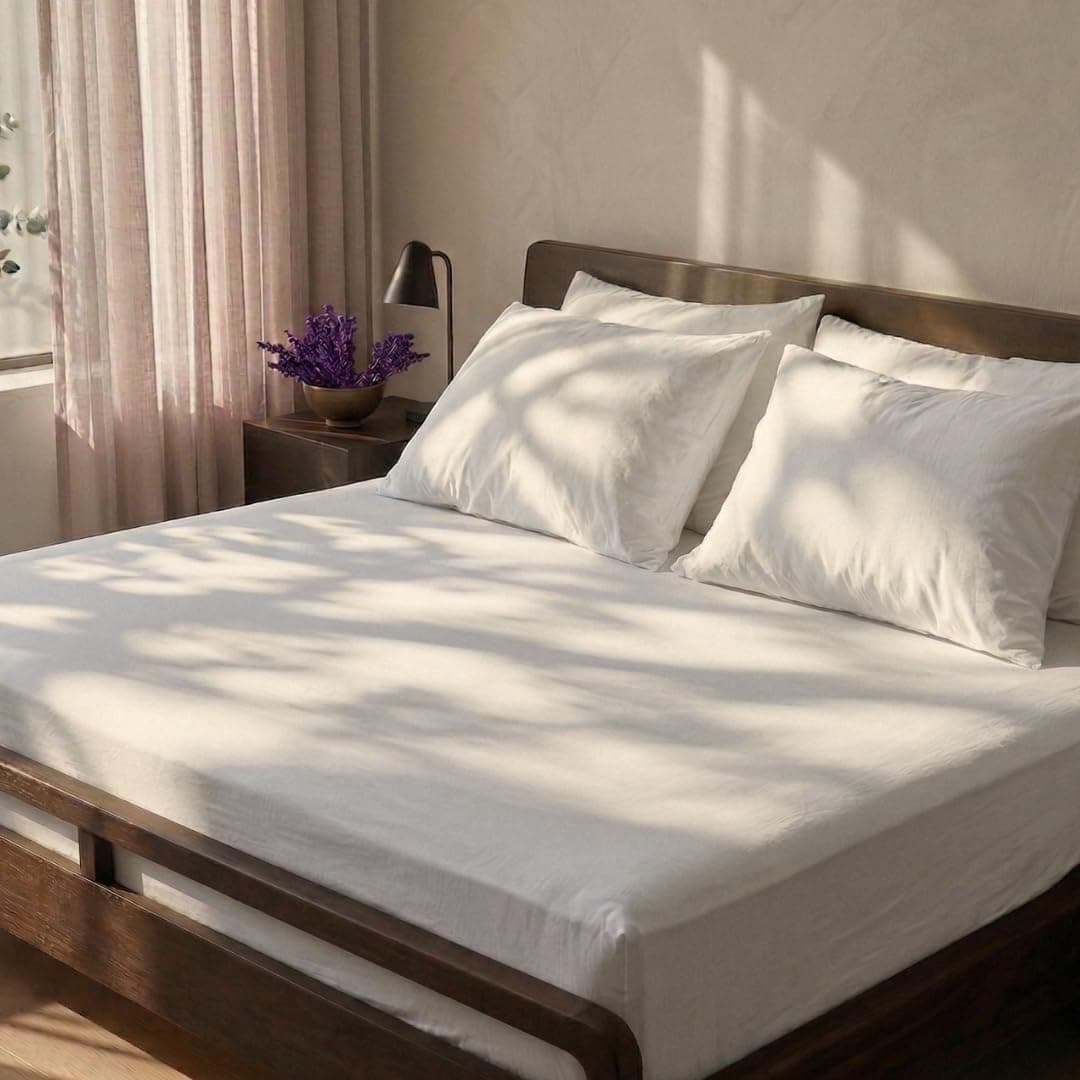 Kinavu Living 100% Cotton Percale Milky White Bedsheet Set | Flat King | 300 TC | HeiQ Cool™ treated for up to 2°C cooler sleep | Includes bedsheet 106x106 in & 2 pillow covers 18x27 in