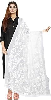 Avni N Anvi Women's Floral Embroidered Chiffon Dupatta – Lightweight Ethnic Wear Stole/Scarf