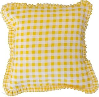 BAND BOX Yellow Checks Cushion Covers 16 Inch X 16 Inch, Cotton Fabric and Check Pattern, Decorative Cushion Cover Decor Living Room, Bedroom, Playroom (Yellow, 16 X 16 Inch)