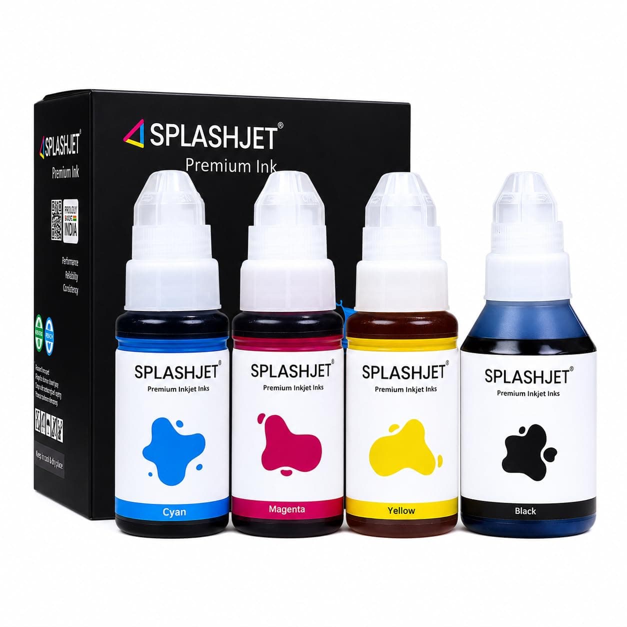 Splashjet GI 790 Compatible Refill Ink for CN Pixma G2010, G2000, G1010, G1000, G3010, G3000, G4010, G4000 Printer - 790 Ink (135gm x Black) (70gm x C/M/Y) Bottle Set - 503465